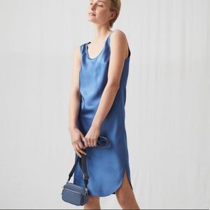 Arket Satin Blue Scoop Neck Slip Dress